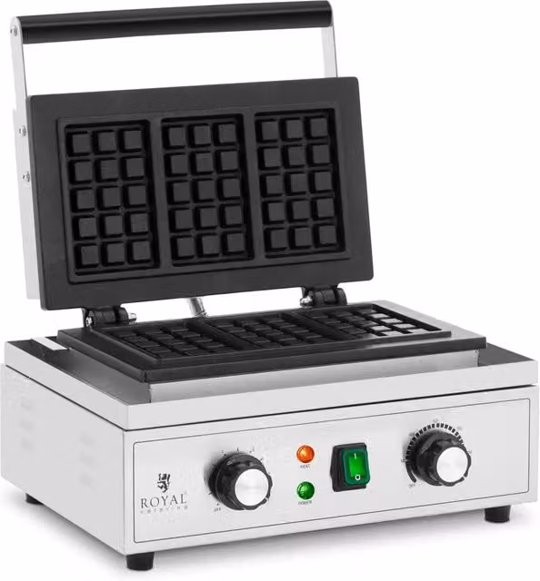 Waffliera macchina per waffle 3 waffle belgi 1500 watt 50 300 °C timer 0-5 min acciaio inox ghisa teflon 14_0008201