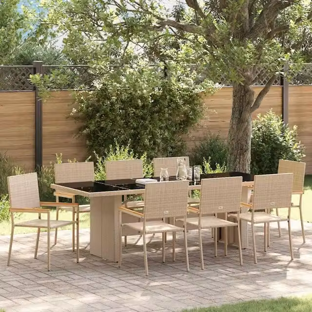 Set da Pranzo per Giardino 9 pz Beige polyrattan 3365416