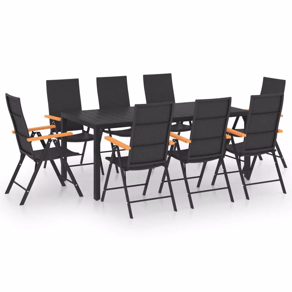 Set da Pranzo da Giardino 9 pz Nero e Marrone