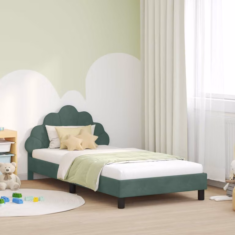 Struttura letto per bambini vidaXL in velluto verde con testata, L: 80 cm, P: 200 cm, H: 90 cm