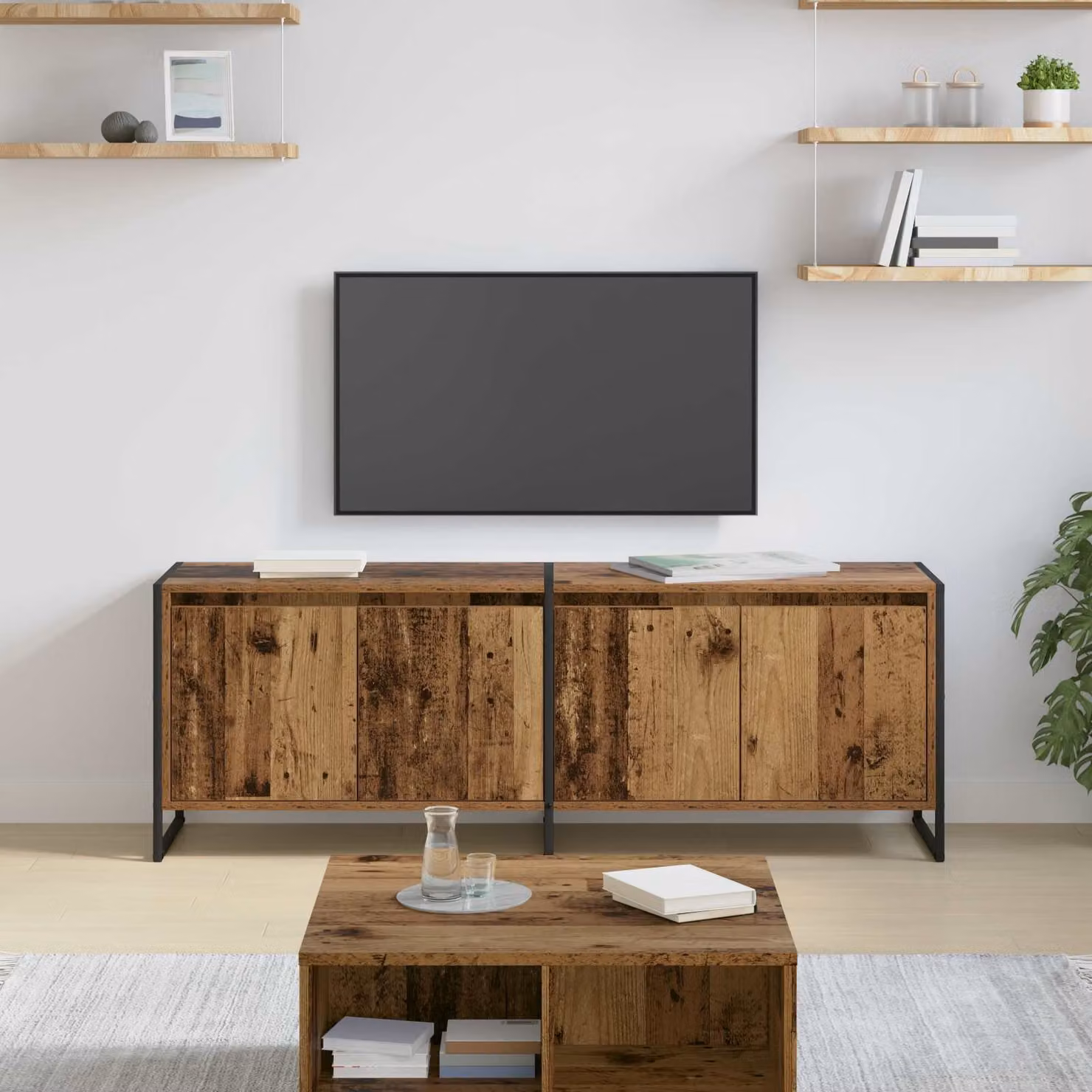 Mobile TV vidaXL in stile industriale, colore marrone, L/P/H: 140 x 36 x 49.5 cm