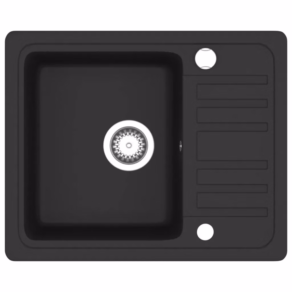 Lavello da cucina a vasca singola in granito nero vidaXL L/P/H: 57,5 x 46,0 x 28,0 cm – 2