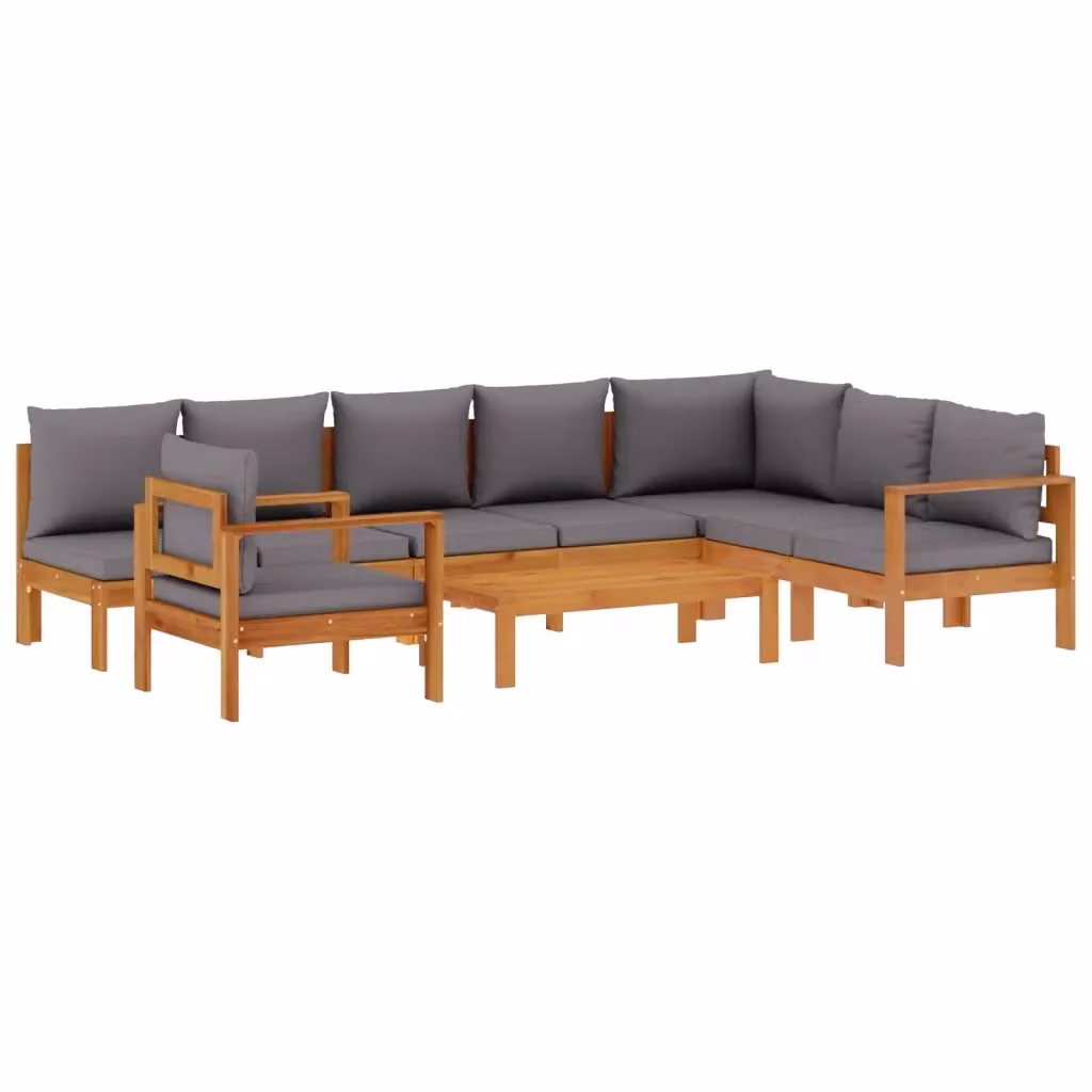 vidaXL Set Divano da Giardino a L in Legno di Acacia con Cuscini Grigi, 6 Pezzi – 2