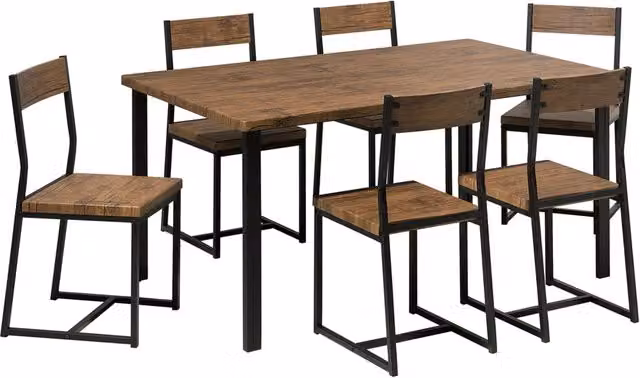 Set da pranzo Tavolo 6 sedie Legno scuro Gambe in metallo Cucina industriale