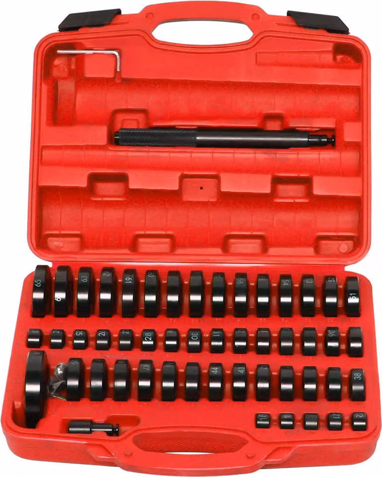 Cuscinetti ruota e boccole - Set di utensili per inserimento a pressione - 51 pezzi - 18-65 mm - Per calotte e boccole - Rosso