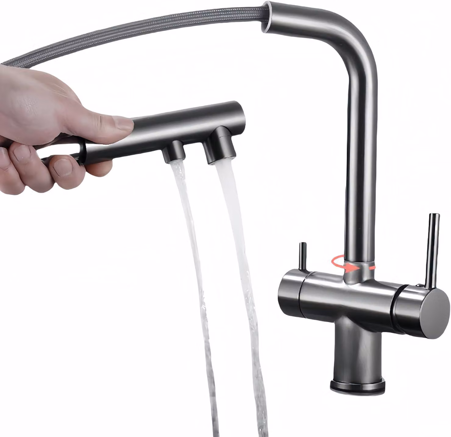 Miscelatore da cucina a 3 vie con doccetta estraibile – Miscelatore per cucina (grigio)
