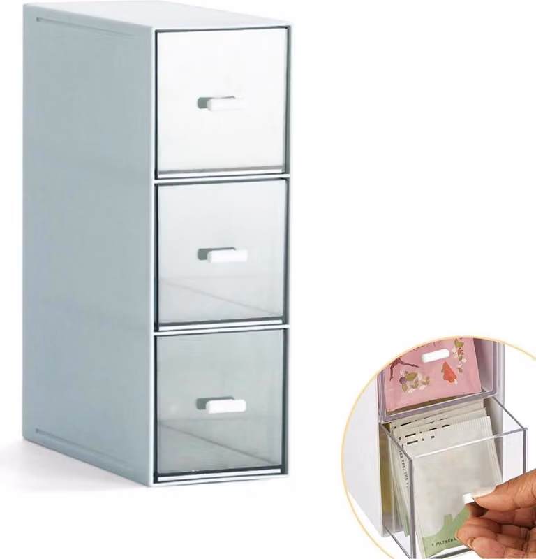 Organizzatore da cucina per tè, caffè e spezie, contenitore con 3 cassetti, colore blu