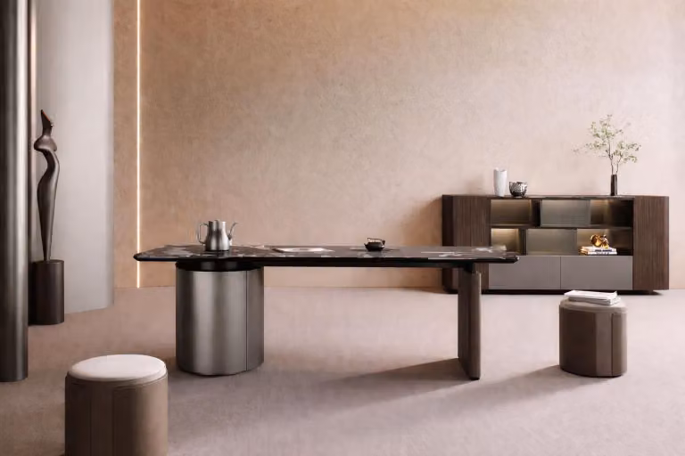 Scrivania e credenza moderne in legno di alta qualità con dettagli eleganti