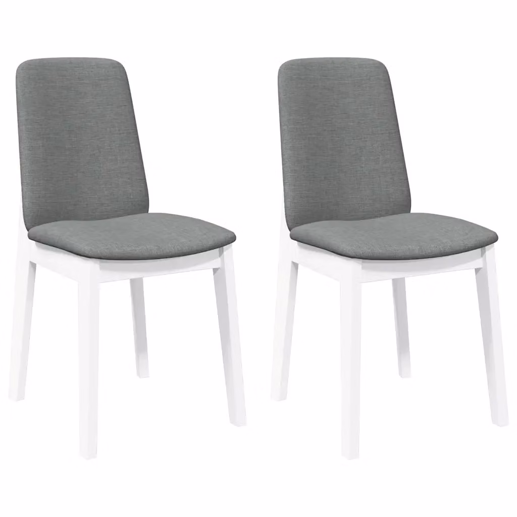 Set di 2 sedie da pranzo moderne vidaXL in legno di Hevea con cuscini in tessuto bianco e grigio – 2