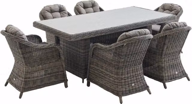 Set tavolo da giardino in resina arrotondata con 6 poltrone, grigio