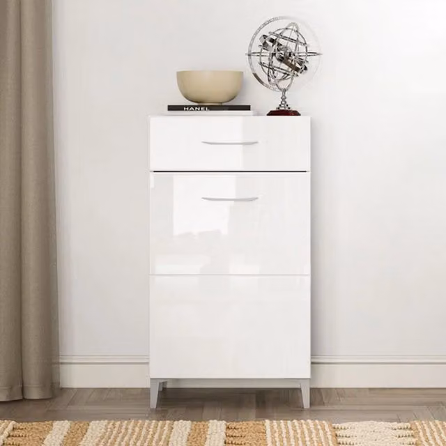 Mobile da ingresso DMORA Ossona bianco lucido con ante e ripiani L 58 cm, P 35 cm, H 104,5 cm