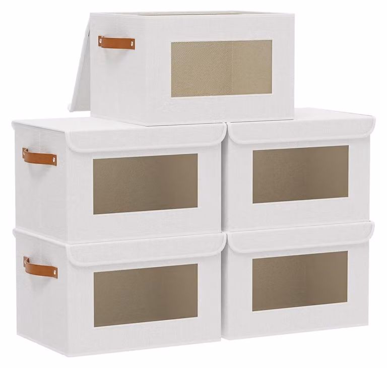 Omgoods - Set di 5 contenitori portaoggetti con finestra e coperchio trasparente