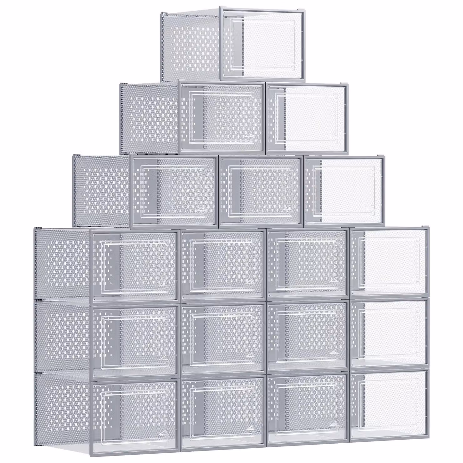 SONGMICS Scatole Porta Scarpe Pieghevoli | SONGMICS HOME, Trasparente + Grigio / L ( 35P x 25,2L x 19A cm )