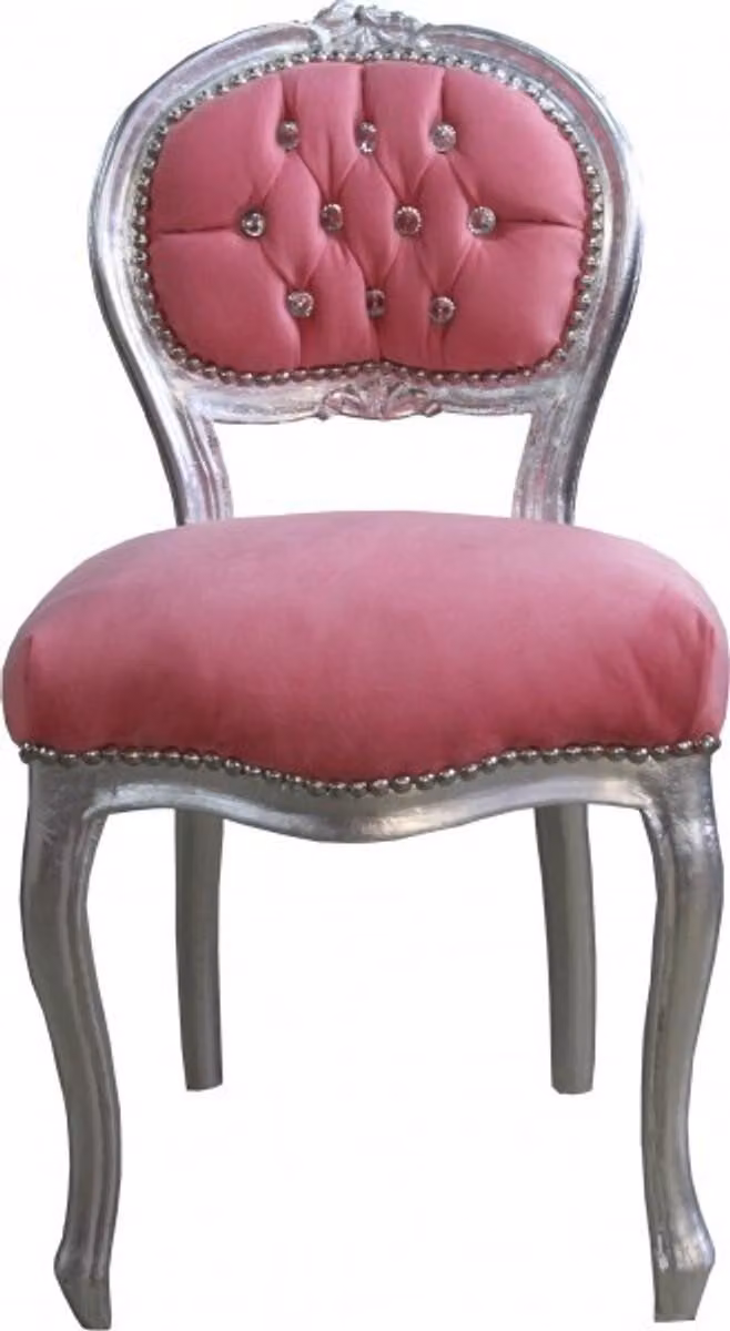Casa Padrino sedia barocca da donna rosa/argento con pietre glitterate - sedia da toilette