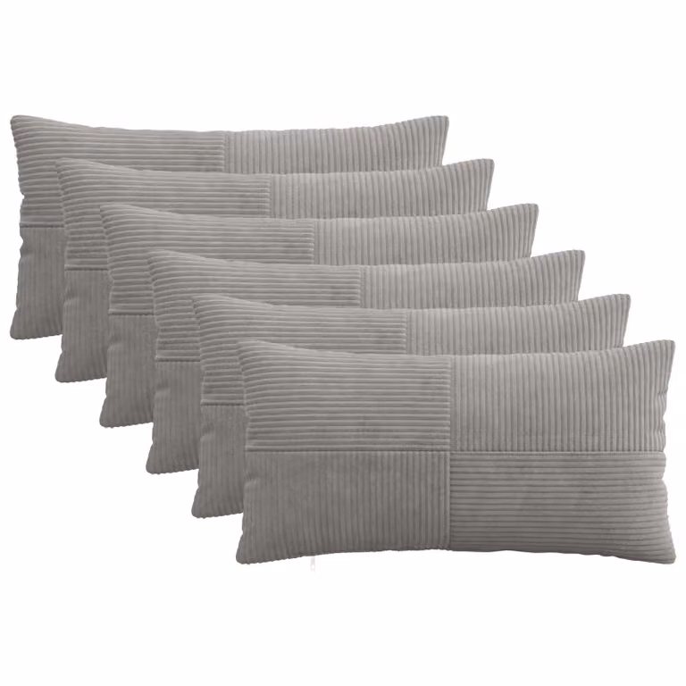 Set di 6 federe vidaXL ALMELO in velluto a coste, Grigio Chiaro, 40 x 70 cm