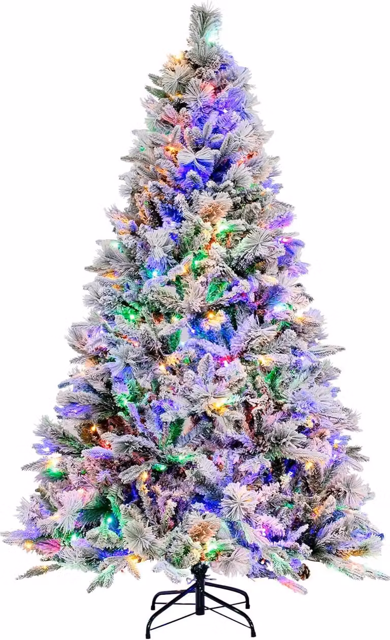COSTWAY Albero di Natale artificiale 180 cm, albero di Natale con neve e pigne, 8 modalità di illuminazione e 850 punte di rami in PVC PE, albero di Natale, albero di Natale artificiale