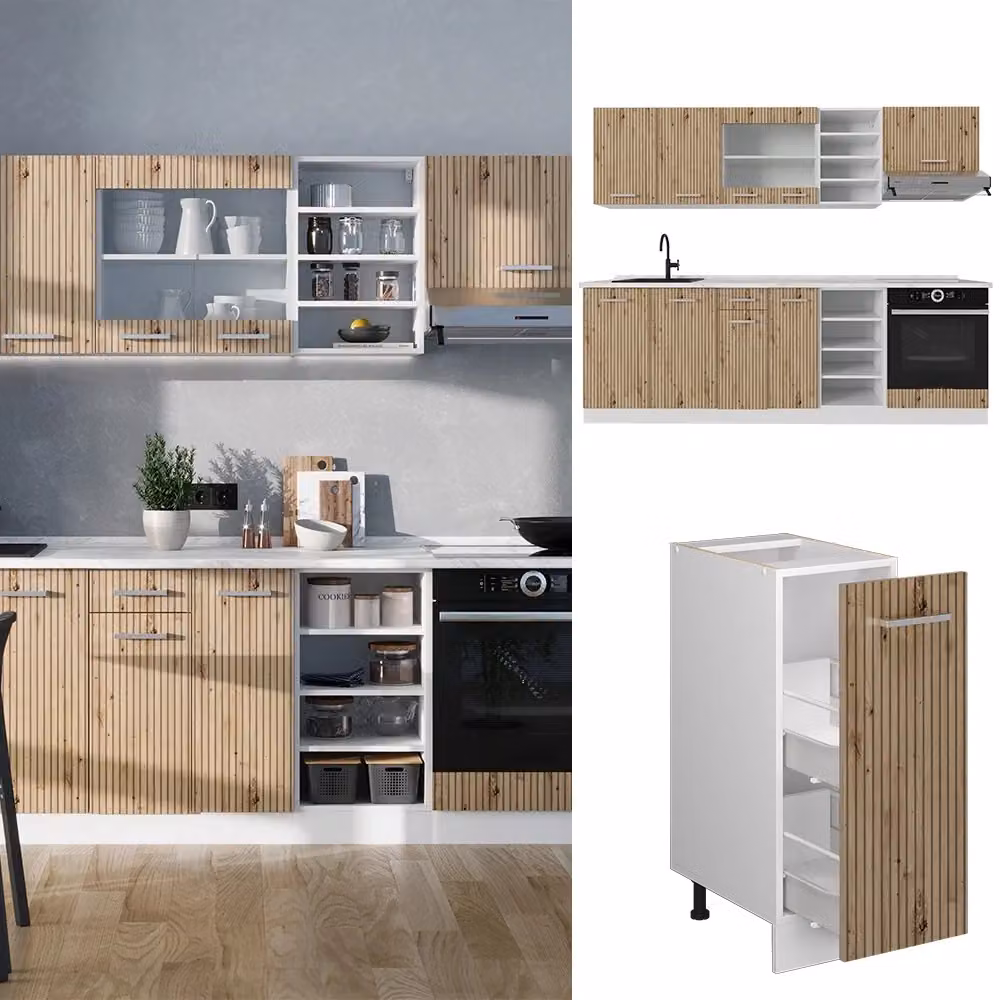 Cucina componibile moderna R-Line Vicco in rovere e bianco, L: 240 cm – 2