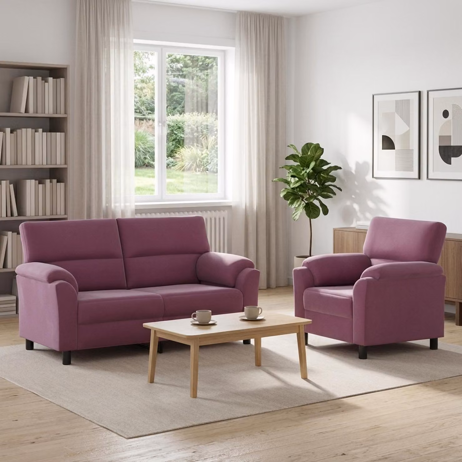 Set di 2 divani moderni vidaXL in velluto viola con struttura in metallo