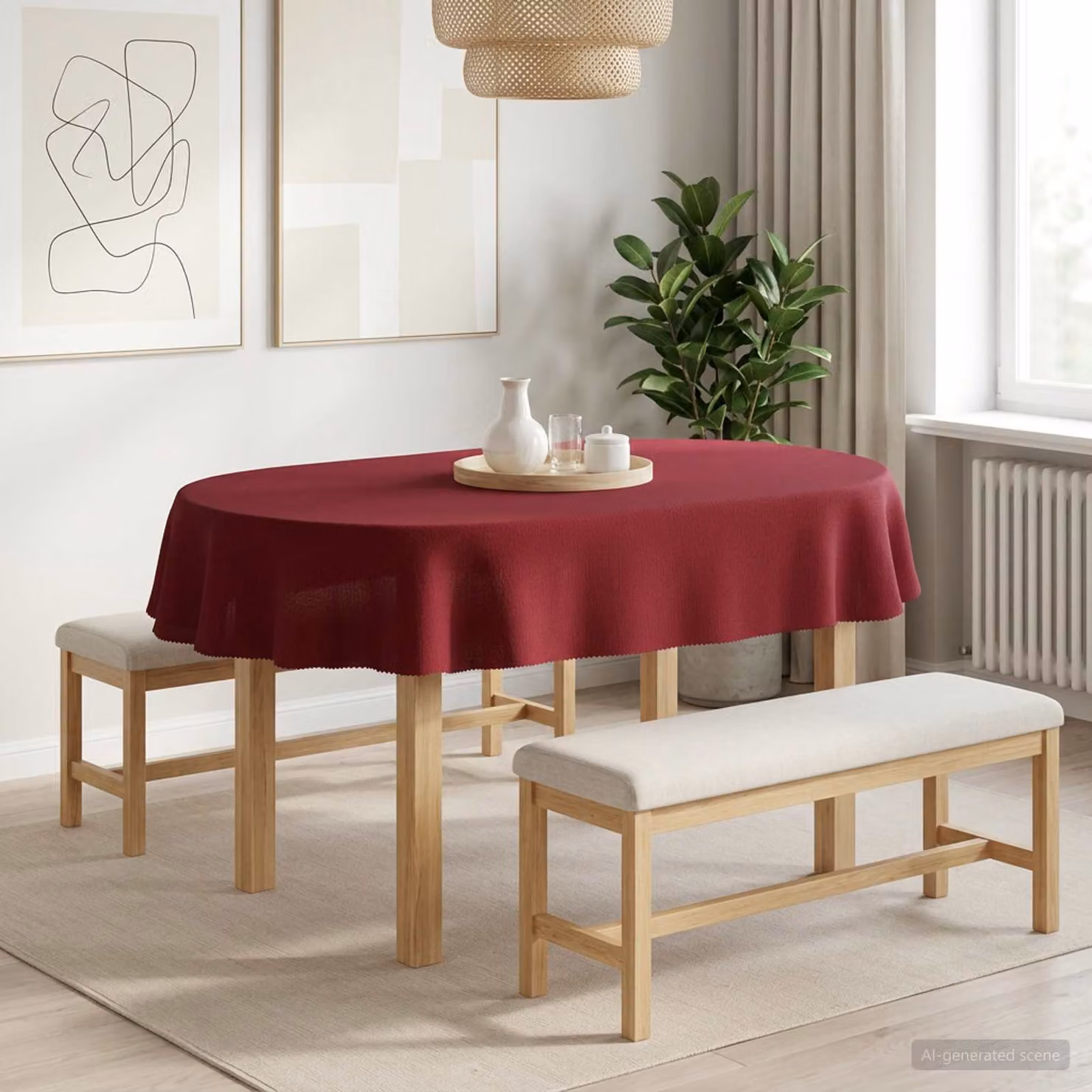Tovaglia da tavolo ovale vidaXL in poliestere rosso vino, idrorepellente e lavabile in lavatrice, L: 130 cm x P: 180 cm