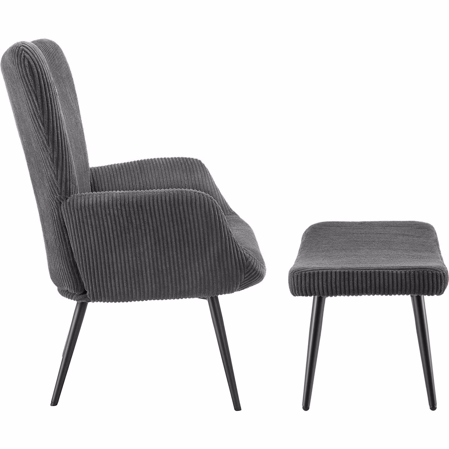 Poltrona Hygge tectake con pouf coordinato, design ergonomico in velluto e corda, colore antracite e nero, L: 100.5 cm, P: 72.0 cm, H: 76.0 cm – 4