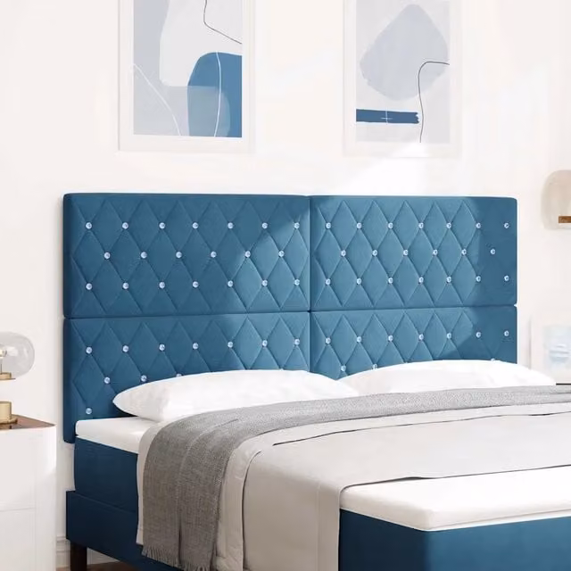 Testiera per letto imbottita vidaXL in velluto blu con struttura in legno e pino, Larghezza: 180 cm