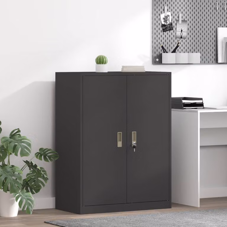 Armadio in metallo vidaXL nero opaco con ante a battente e serratura L 80 x P 40 x H 105 cm