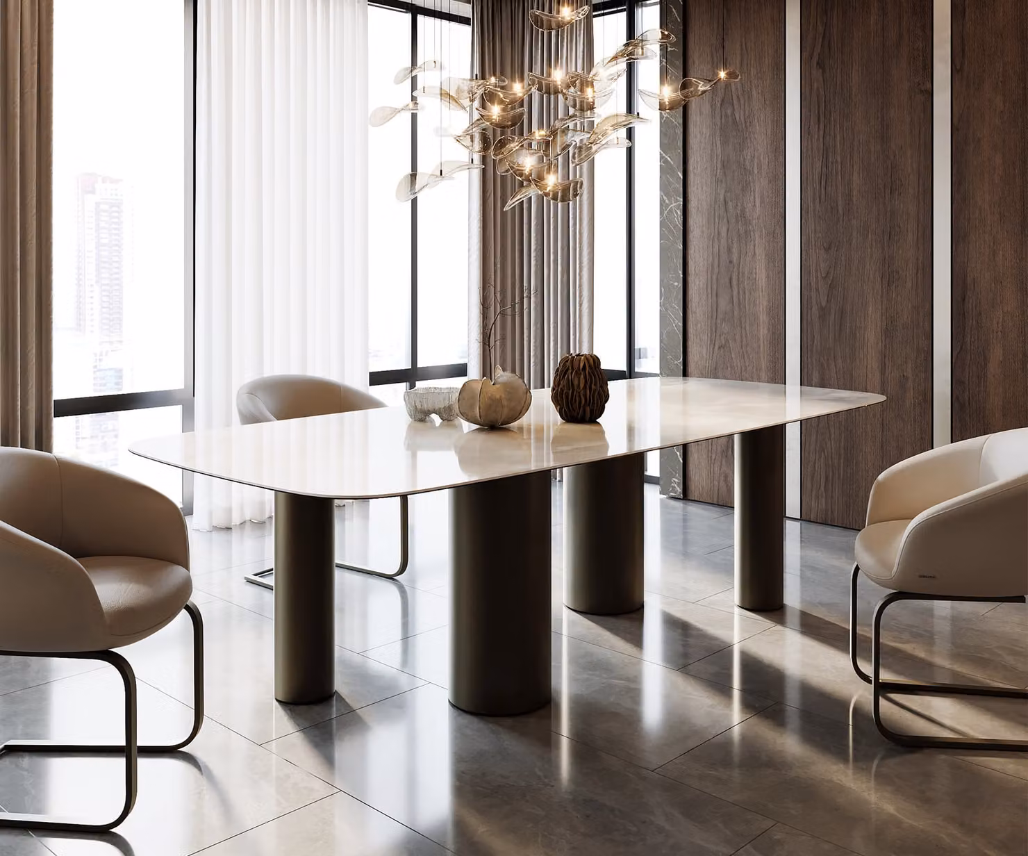 DELIFE Tavolo da pranzo Edge Boot, dimensioni 270x120 cm, piano in Vetroceramica Iris FMG Onice Grigio, struttura in metallo con finitura effetto titanio