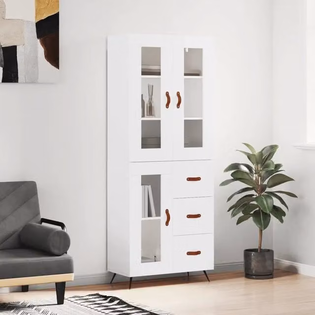Credenza-Buffet-Armadio da cucina Bianca 69,5x34x180 cm in Legno Multistrato 939063