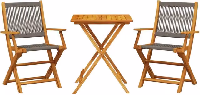 Set da Bistrot 3pz | Set Salotto da Giardino Grigio in Polipropilene e Legno Massello