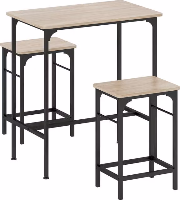 Set da bar HOMCOM composto da tavolo da cucina rettangolare e 2 sgabelli in stile industriale, realizzato in legno rovere e metallo nero