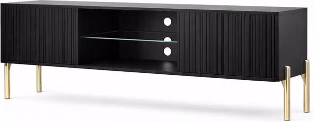 Mobile TV Moderno ARREDITALY Nero con Ripiano in Vetro e Due Ante Battenti L/P/H: 135 x 31 x 47 cm