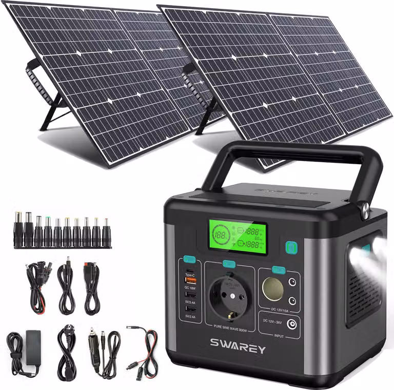 Centrale elettrica portatile con 2 pannelli solari da 100W, batteria di backup agli ioni di litio da 222Wh e accumulatore solare con 65W Type-C