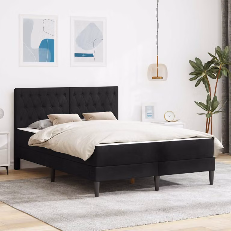 Letto moderno vidaXL con materasso in velluto nero L/P/H: 140 x 190 x 96 cm