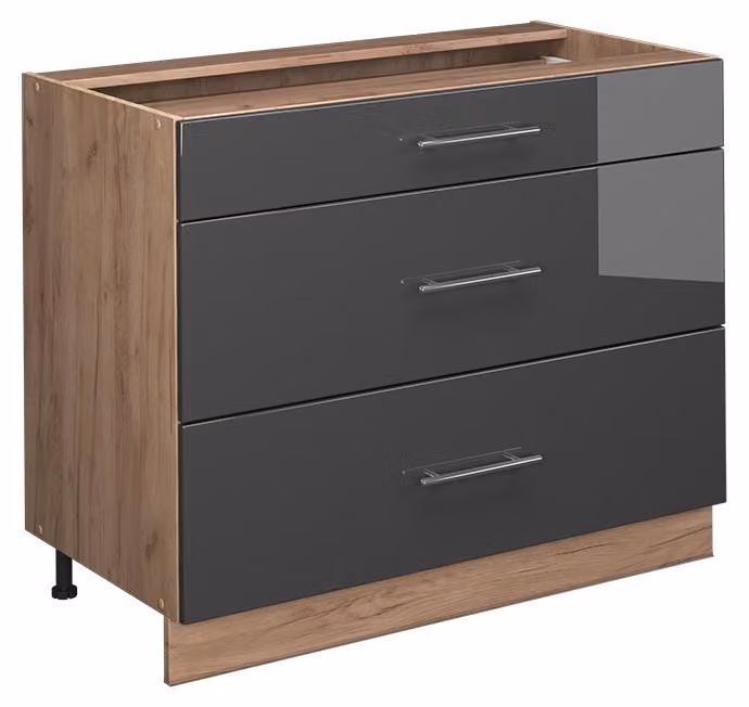 Mobiletto base per cucina Vicco Fame-Line Antracite lucido/Rovere dorato 100 cm senza piano di lavoro, Model 61632