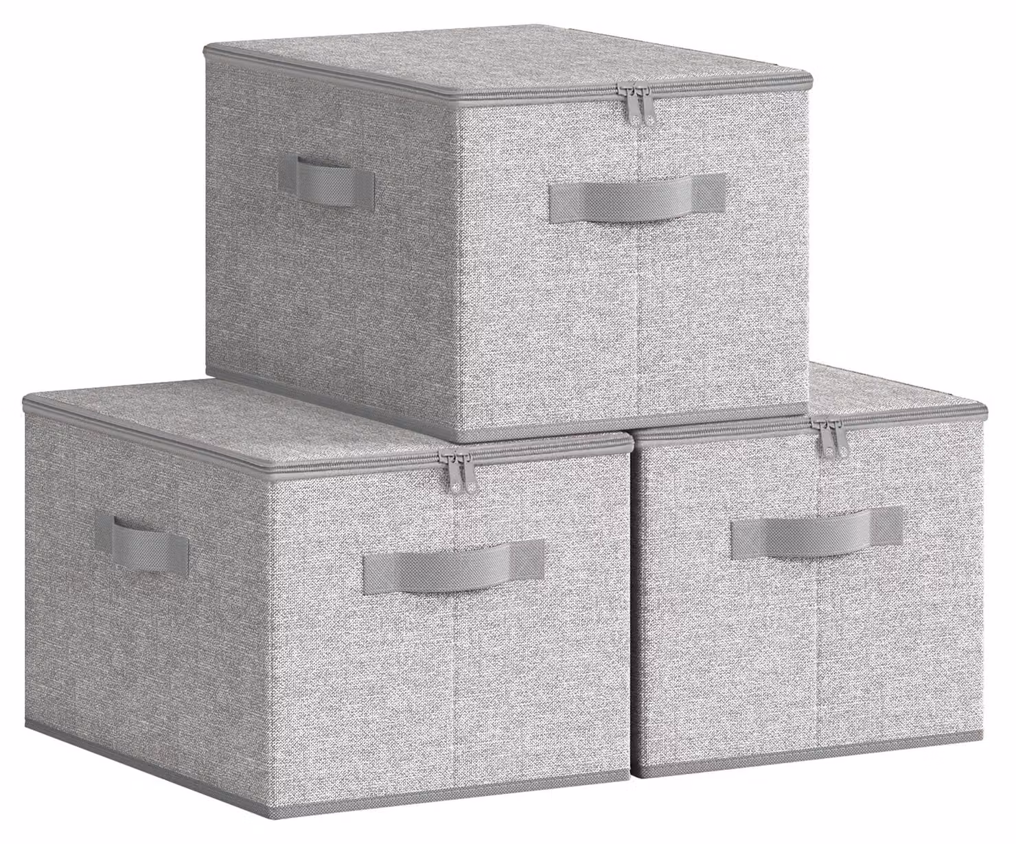 SONGMICS Contenitore portaoggetti con coperchio, scatola pieghevole in tessuto con maniglie, ideale per riporre vestiti, realizzata in tessuto non tessuto, set da 3, dimensioni 40 x 30 x 25 cm, colore grigio tortora, modello RZB003W01