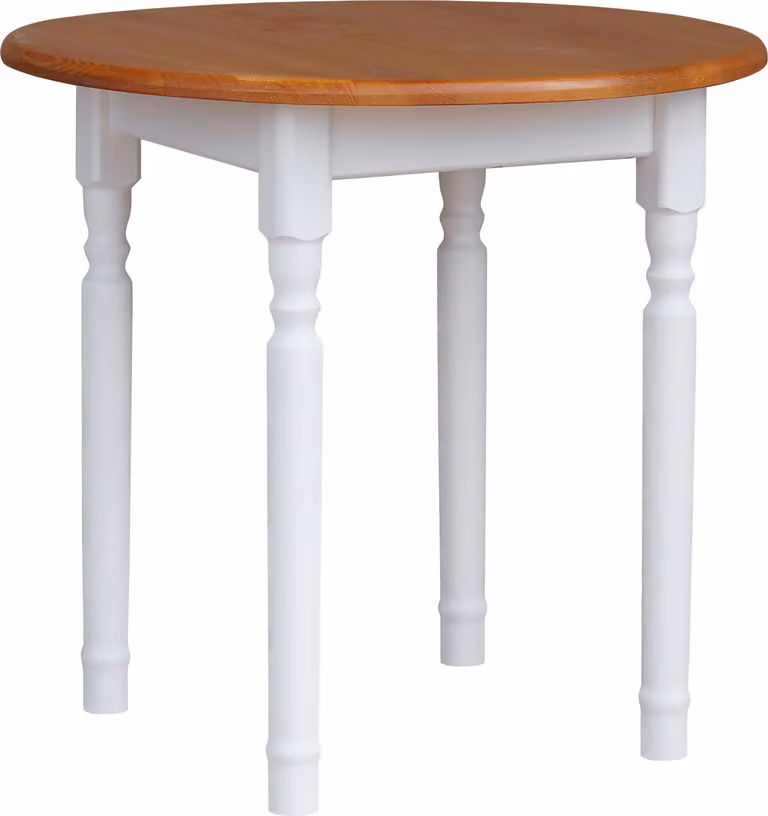 Tavolo rotondo bianco II in legno di pino massiccio con piano in colore ontano 90 cm