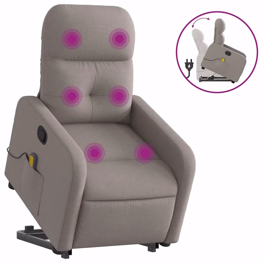 vidaXL Poltrona Alzapersona Reclinabile con Massaggio per Senior, Colore Beige e Grigio, Rivestimento in Tessuto – 2