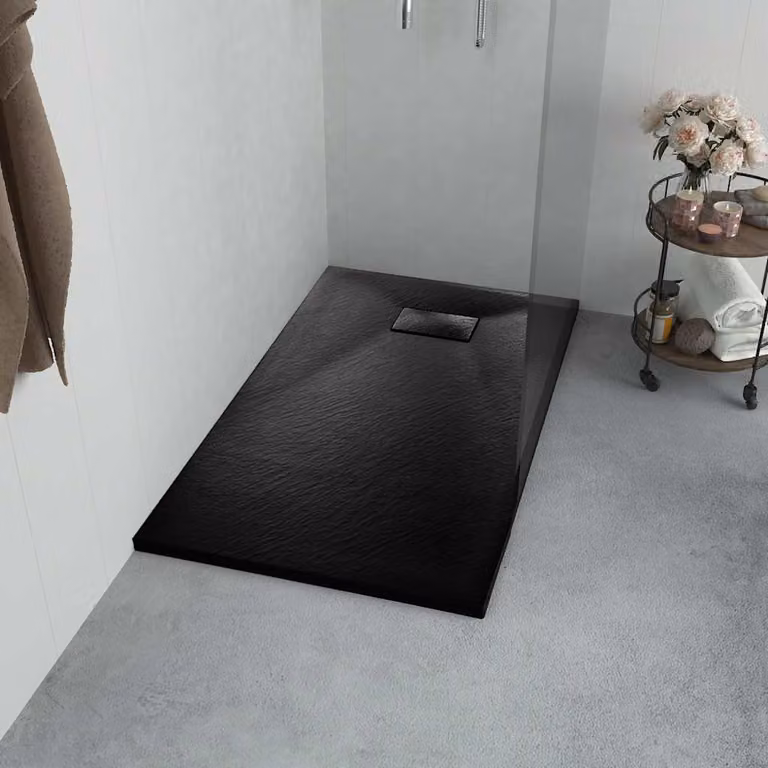 Piatto doccia rettangolare vidaXL in mineral cast nero con superficie anti-slip L: 100 cm, P: 80 cm