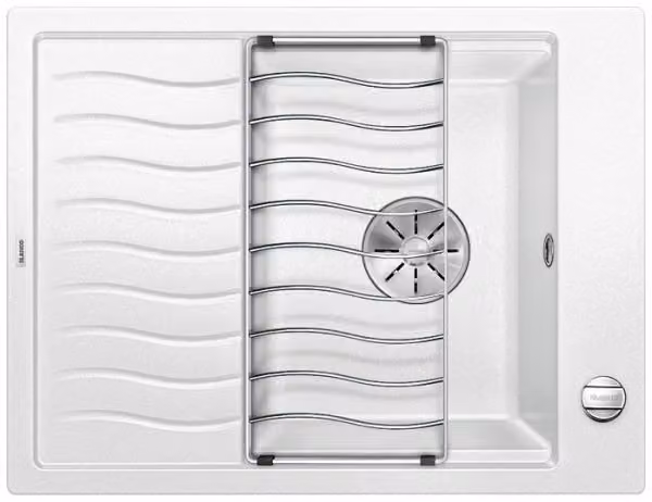BLANCO ELON 45 S, SILGRANIT® PuraDur®, bianco, bifacciale, con comando a distanza dello scarico, con accessori