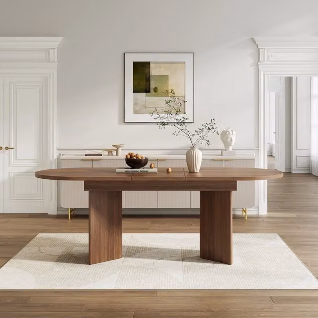 Tavolo da pranzo allungabile ¨C Minimal ¨C Effetto noce, 6-8 persone, 140/180x90 cm, piano spesso bordi arrotondati