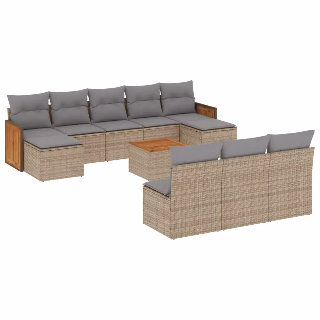 vidaXL Set Divani da Giardino 11 pz a Forma a U in Polyrattan con Cuscini Beige e Grigio – 2