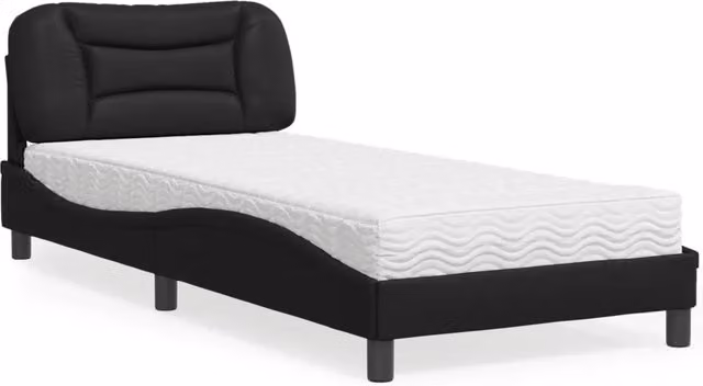 Letto con Materasso-Struttura Letto con Materasso Hvar Nero 90x200 cm in Similpelle