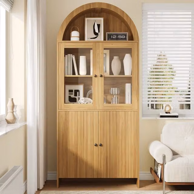 Credenza con ante in vetro ¨C Minimal ¨C marrone, motivo a onde, design moderno