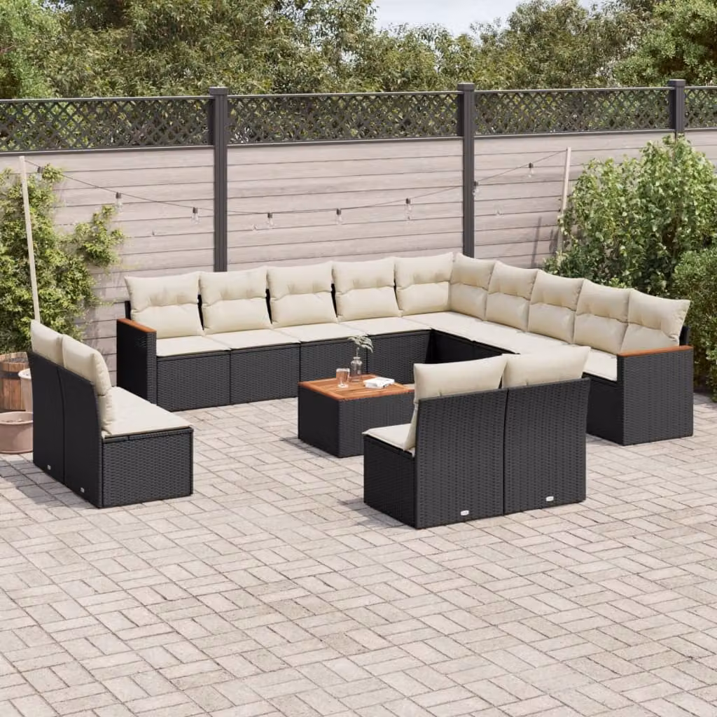 vidaXL Set Divani da Giardino a Forma di L con Cuscini e Tavolino, Polyrattan e Acciaio, Nero e Bianco – 1
