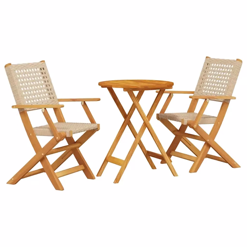 vidaXL Set da Bistrot 3 pz Beige in Polyrattan e Legno di Acacia Oliato – 2