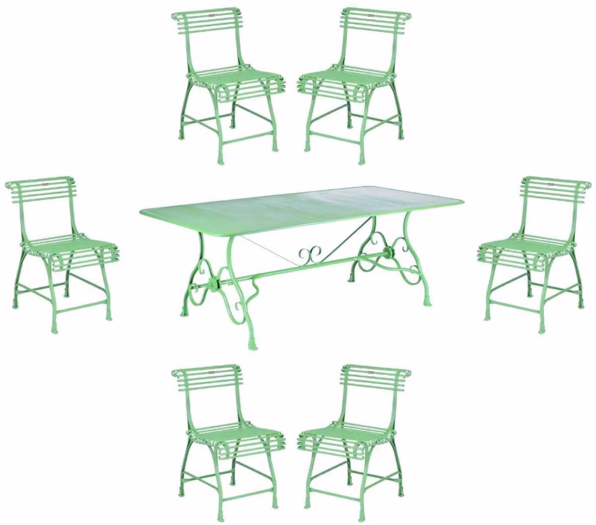 Casa Padrino Set di mobili da giardino in stile liberty verde - 1 tavolo da giardino in ferro battuto e 6 sedie da giardino in ferro battuto - Mobili da giardino nostalgici in ferro battuto - Mobili da giardino barocchi e liberty
