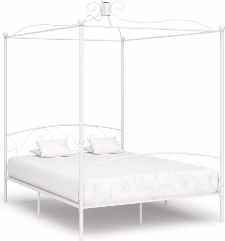 The Living Store Struttura letto a baldacchino in metallo bianco 180 x 200 cm