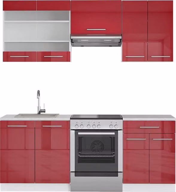 Cucina componibile Fame-Line Vicco Bordeaux lucido e Bianco, L: 200 cm – 1