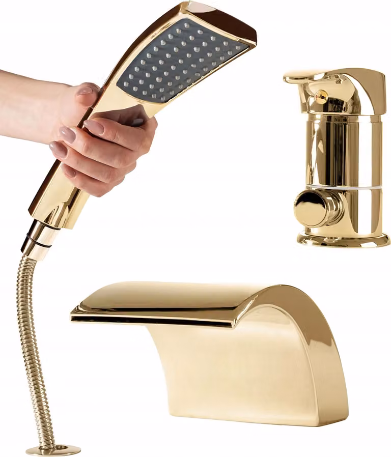 Set di miscelatori da bagno in oro con doccia Set di miscelatori da bagno con doccia a cascata