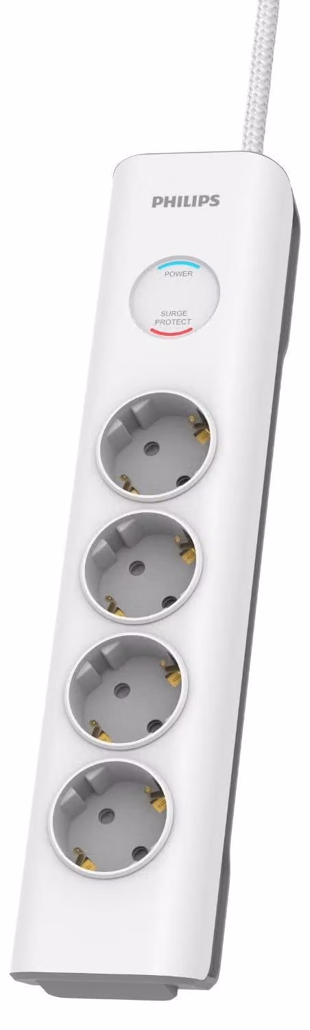 Ciabatta multipresa Philips SPN7040WA/10 con 4 prese, protezione bambini e portata di 3.680 Watt